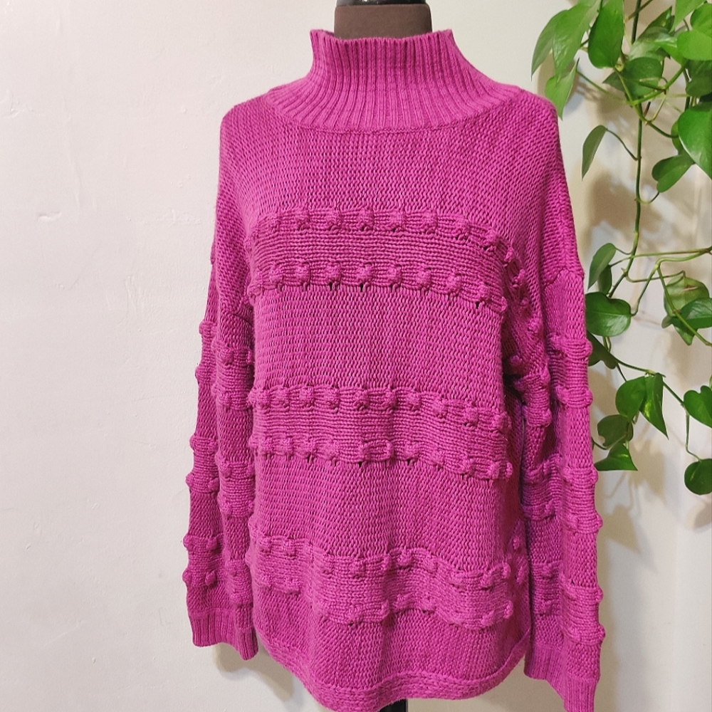 NIC + ZOE ADORE A BALL TEXTURED PULLOVER MOCK TURTLENECK SWEATER L